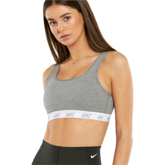Nike Sports Bra Gray White Logo Activewear Comfort Casual Everyday‎ Size Small - Picture 1 of 10